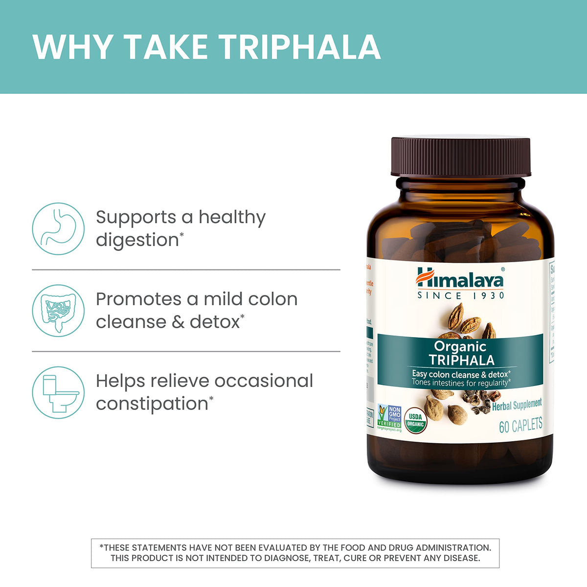 Himalaya USDA Organic Triphala Capsules, Colon Cleanse, 688 mg, 60 Caplets