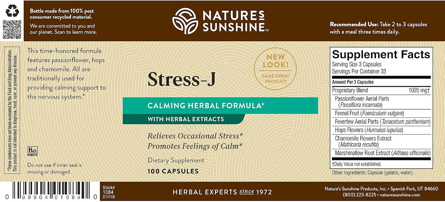 Nature's Sunshine Stress-J, 100 Capsules | This Natural Stress Relief Formula Promotes Feelings of Calm and Helps with Occasional Stress
