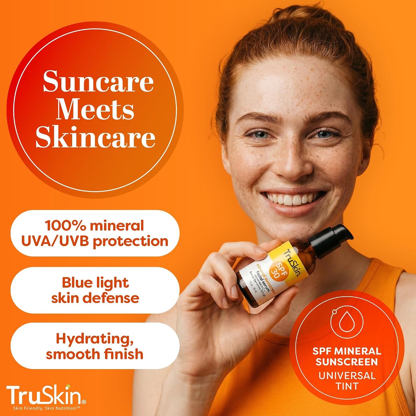 TruSkin SPF 30 Tinted Mineral Sunscreen Face Serum, Zinc Oxide, 1 fl oz | Universal skin tint with Vitamin C, Hyaluronic Acid, Ceramides and Niacinamide for lightweight daily mineral UV protection