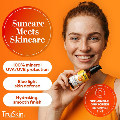 TruSkin SPF 30 Tinted Mineral Sunscreen Face Serum, Zinc Oxide, 1 fl oz | Universal skin tint with Vitamin C, Hyaluronic Acid, Ceramides and Niacinamide for lightweight daily mineral UV protection