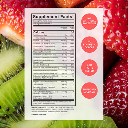 BEAM Glow Hormone Support & Cortisol Supplement for Women - Daily Vitamins for Women with Ashwagandha, Selenium, Zinc, Vitamin A, Biotin for Cycle Health, Mood & Energy, Strawberry Kiwi, 15 Servings