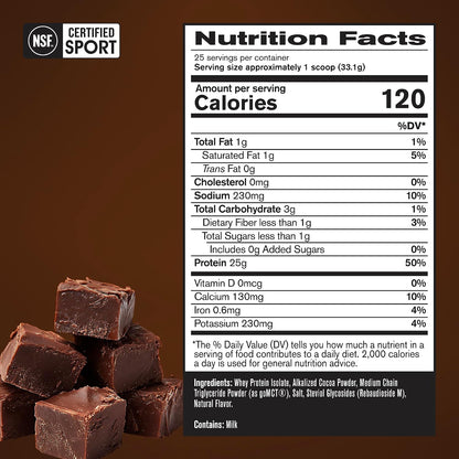 BARE PERFORMANCE NUTRITION, BPN Whey Protein Isolate, Fudge Chocolate, 25g Protein per Serving, 25 Servings