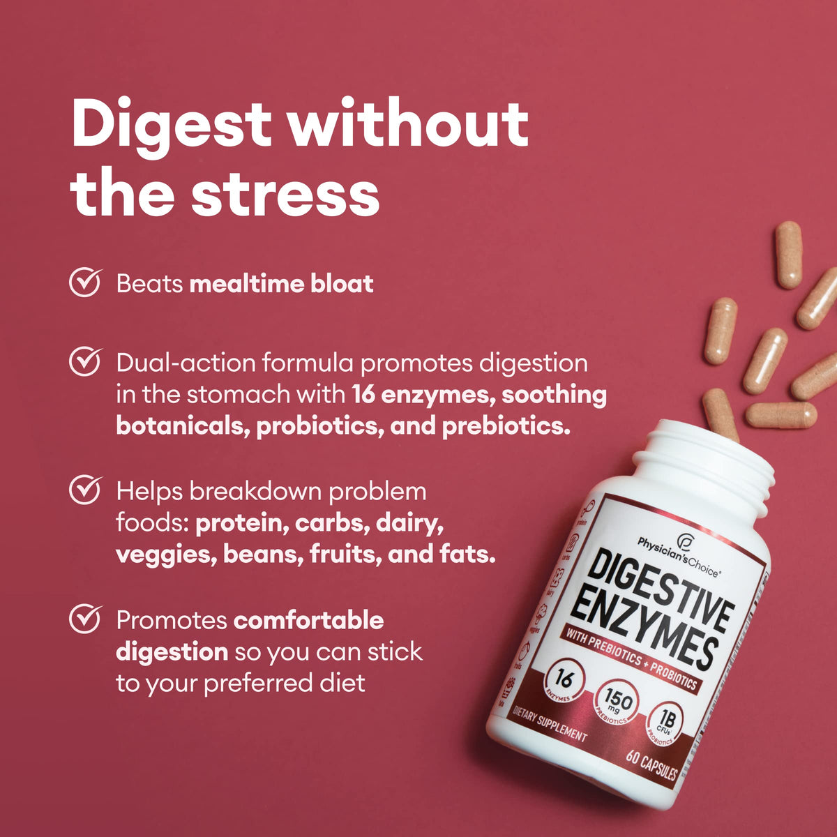 Physician's CHOICE Digestive Enzymes - Multi Enzymes, Bromelain, Organic Prebiotics