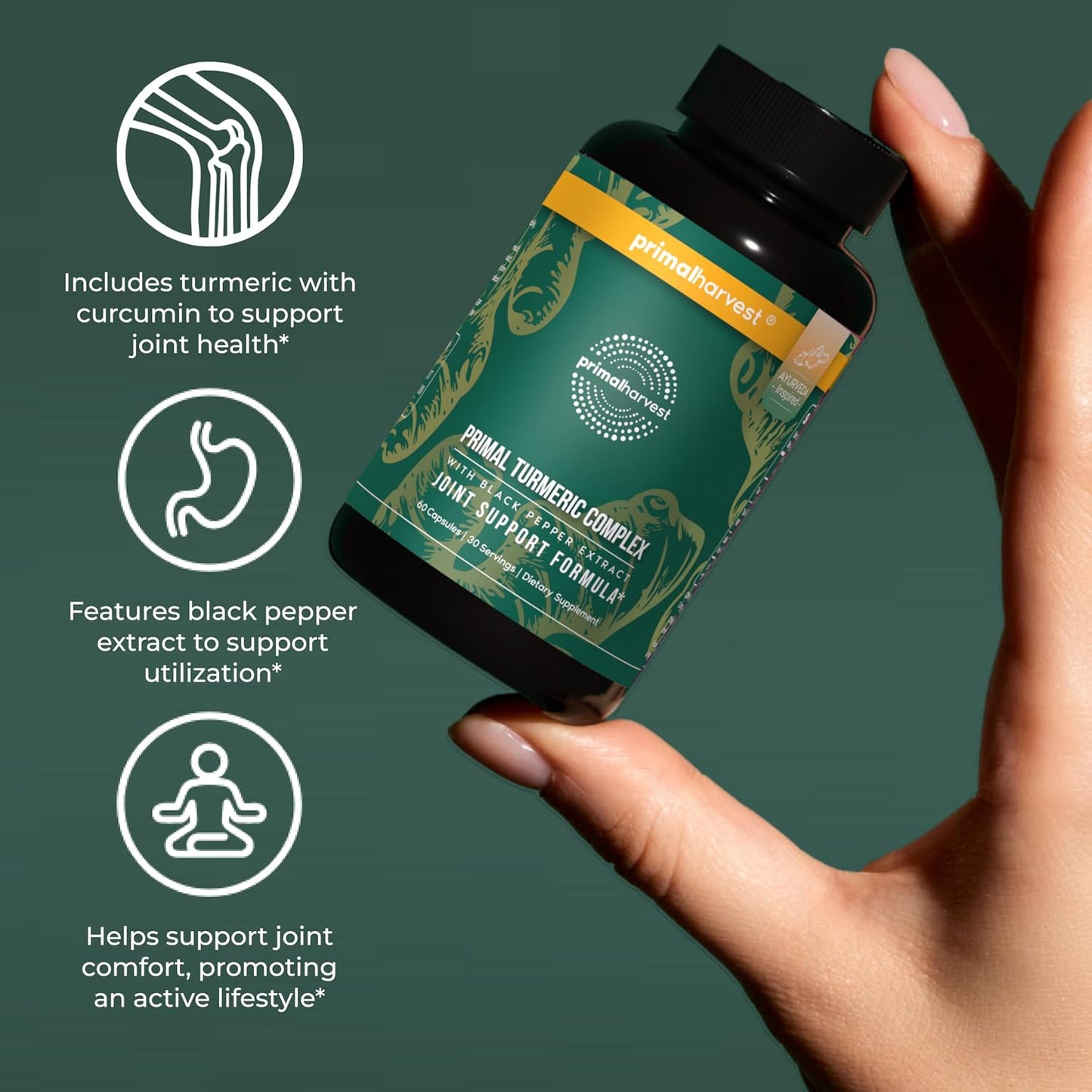Primal Harvest Turmeric Complex - Daily Vegan Supplement, Gluten Free