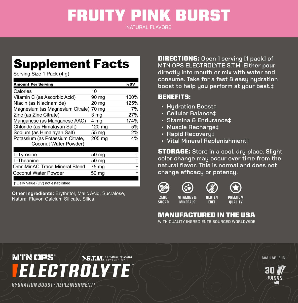 MTN OPS Hydrate Sugar Free Electrolyte Packets, Mango Peach