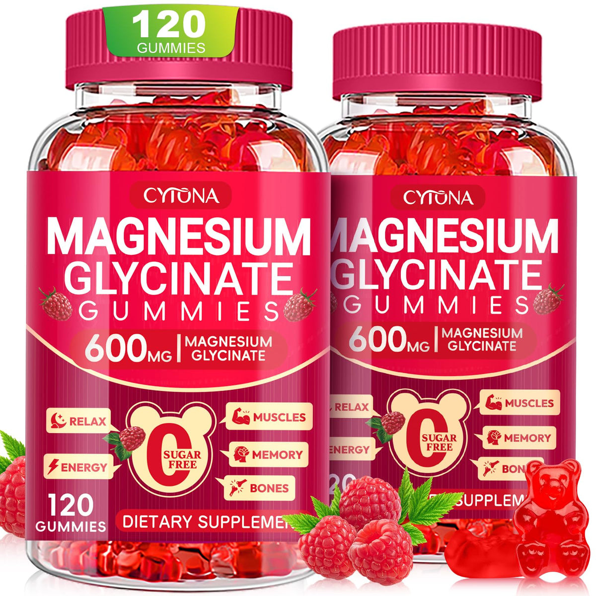 Magnesium Glycinate Gummies 600mg, Sugar Free Magnesium Gummies for Adults