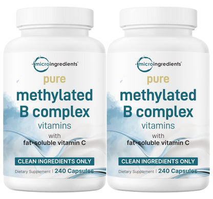 Micro Ingredients Pure Methylated B Complex, 240 Capsules | 11-in-1 Formula with Methylfolate, B12, Thiamin, Inositol, Choline, & Fat Soluble Vitamin C | Clean Ingredients Without Fillers | Non-GMO