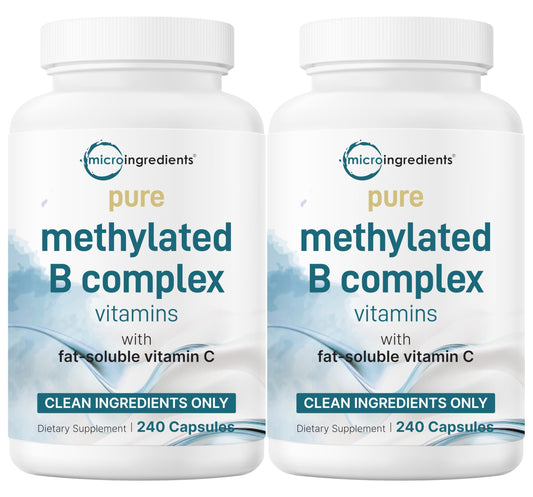 Micro Ingredients Pure Methylated B Complex, 240 Capsules | 11-in-1 Formula with Methylfolate, B12, Thiamin, Inositol, Choline, & Fat Soluble Vitamin C | Clean Ingredients Without Fillers | Non-GMO
