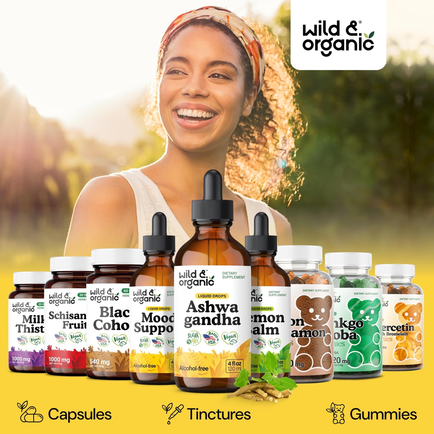 Wild & Organic Ashwagandha Drops - Mood Support & Positive Energy - 500 mg Ashwagandha for Women & Men - Add to Tea Liquid Extract for Relaxation - Non-GMO, Sugar & Alcohol-Free Tincture - 4 fl oz