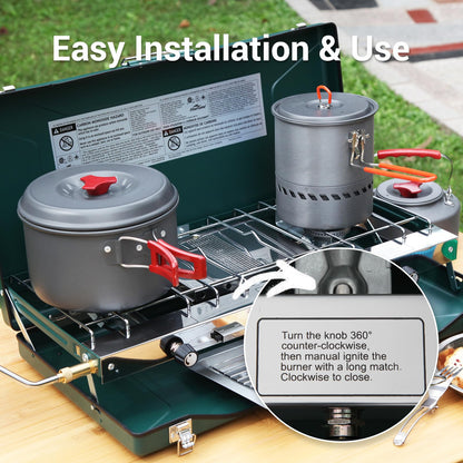 FineFlame Camping Stove 3 Burner 20400 BTU Propane Portable Stove with Regulator