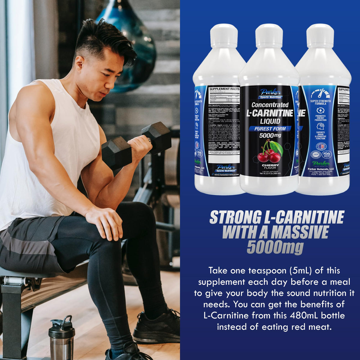 Parker Naturals L-Carnitine 5000 Mg Premium Dietary Supplement Liquid - 16 Oz All Natural
