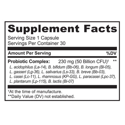 NATURELO Probiotics for Digestive Health, 50 Billion CFU, 60 Vegetarian Capsules, 11 Strains, Daily Use Supplement, Delayed Release, No-Fridge, Boosts Immune System, Probiotics for Women & Men