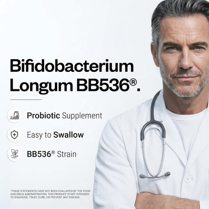 Supersmart Bifidobacterium Longum (BB536) 6 Billion CFU per Day - Probiotics & Prebiotics Supplement | Non-GMO & Gluten Free - 60 DR Capsules | Improves Bowel Disorders - Strengthens the Immune System - Reduces Pollen Allergy Symptoms