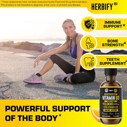 HERBIFY Bundle - Lions Mane & Vitamin D3 2 Fl Oz Drops - Supplement for Memory, Focus & Clarity & Immune Support, Bone Strength and Teeth Support Supplement