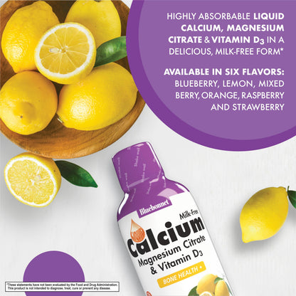 Bluebonnet Nutrition Liquid Calcium Citrate, Magnesium, Vitamin D3, Bone Health, Gluten Free, Soy Free, Milk Free, Kosher, 16 fl oz, 32 Servings, Mixed Berry Flavor