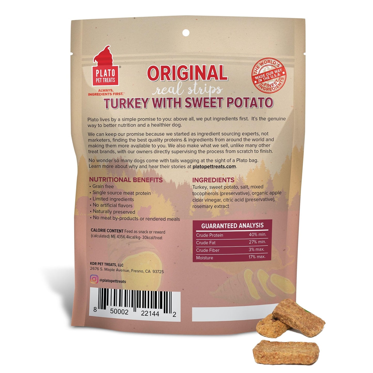 Plato Real Strips Salmon Recipe Dog Treats, Air-Dried High-Protein Soft Strips, Omega-Rich Skin & Coat Support, 18 oz