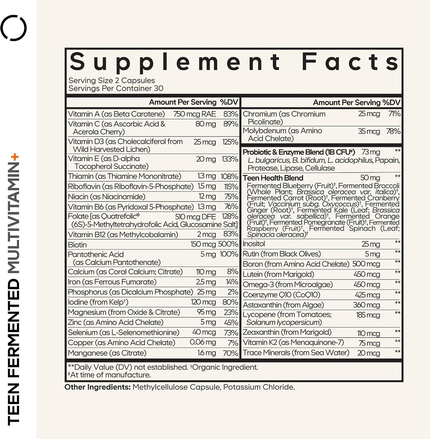 Codeage Teen Multivitamin Supplement – Daily Vitamins and Minerals for Teen Boys and Girls – Organic Whole Food Formula with Omega-3 and Vitamins A to K - 60 Capsules