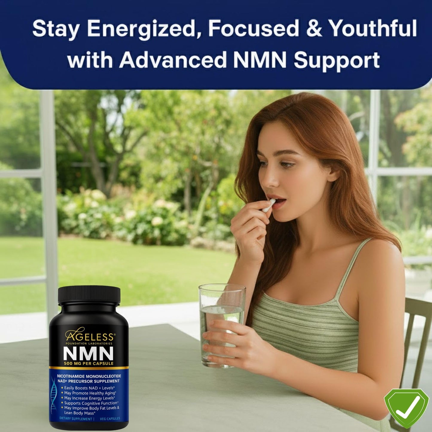 NMN Supplement 500mg For Women & Men 90 Capsules, Supports skin health | 99% Pure Nicotinamide Mononucleotide, NAD Boost for Healthy Aging & Cellular Energy, Longevity Support, Non-GMO Vegan