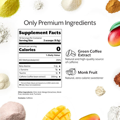 ProMix Nutrition Pre-Workout - Maximize Focus and Performance - Free of Stevia, Xanthan Gum, Soy, Gluten and GMOs - Mango - 30 Servings (Pack of 1)