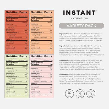 Instant Hydration Electrolytes Powder Packets - Variety Pack - Zero Sugar - Keto, Vegan, Gluten-Free, Non-GMO - Boost Recovery, Brain Function, Muscle & Tissue Health - 12 Sticks
