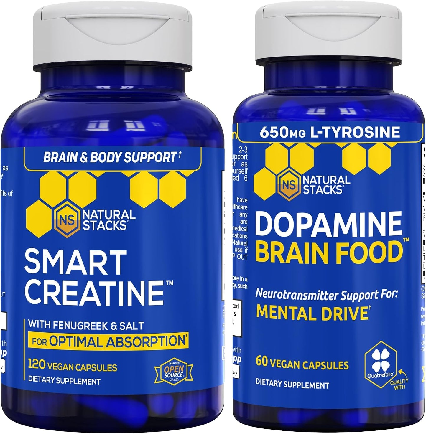 NATURAL STACKS Dopamine Brain Food + Creatine Monohydrate Bundle - Supports Mental Drive & Brain Health* - Advanced Absorption Formula - 180 Total Capsules