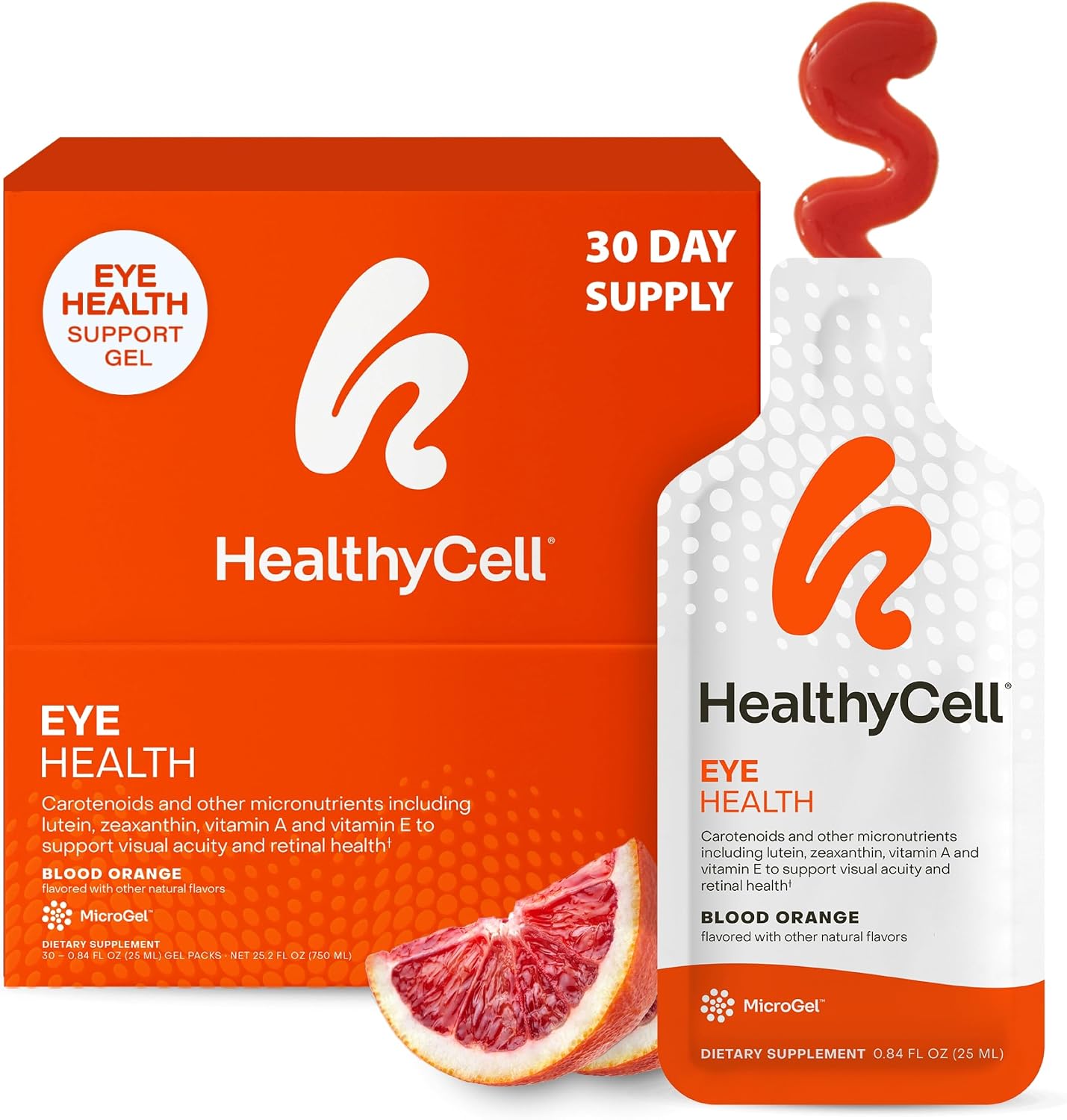 Healthycell Eye Health Daily Liquid Supplement - 30 Gel Packs | Eye Vitamins & Minerals with Lutein, Zeaxanthin, Astaxanthin & Beta Carotene for Sight Care & Macular Support