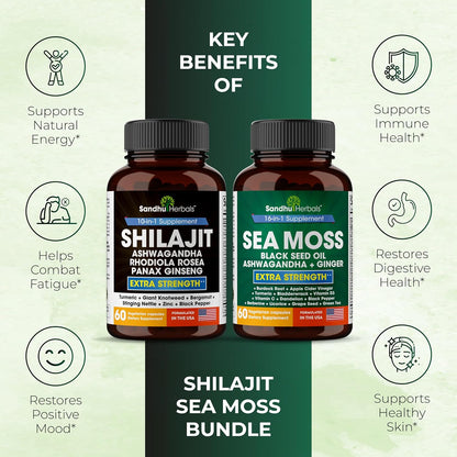 Shilajit, Sea Moss & Ashwagandha Trio Bundle | Supports Immune, Digestive Health, Restful Sleep & Overall Wellness| Supplement for Men & Women