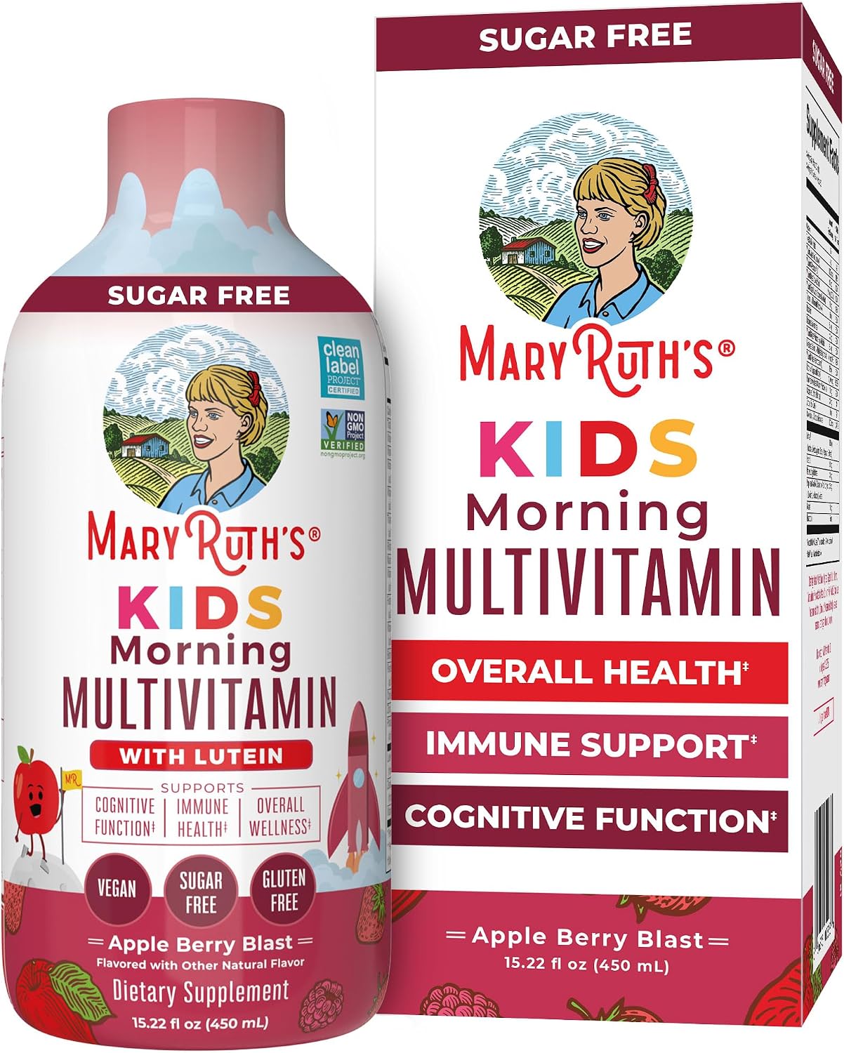 MARYRUTH'S Liquid Morning Multivitamin for Kids | Kids Multivitamin | Immune Support Supplement | Vitamin C | Vitamin D | Essential Nutrients | Vegan | 30-180 Servings | 15.22 fl oz