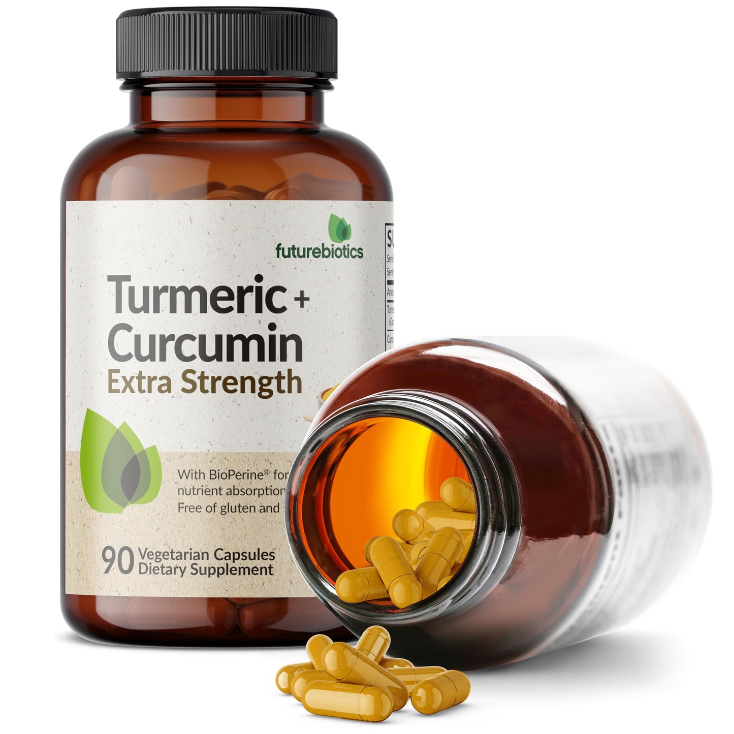 Futurebiotics Turmeric + Curcumin, Antioxidant, Joint & Digestion Support with BioPerine for Enhanced Nutrient Intake, Non-GMO, 90 Vegetarian Capsules