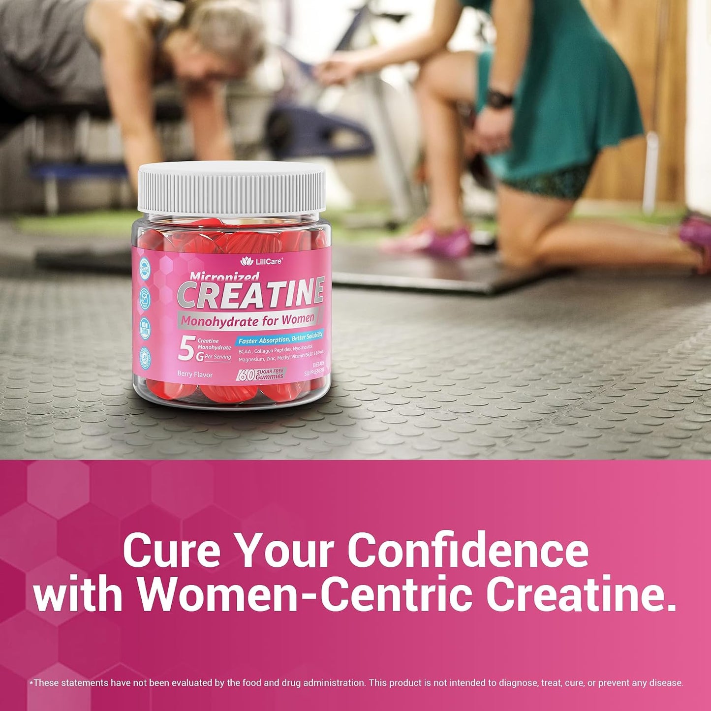 Creatine for Women Gummies, Micronized Creatine Monohydrate + Myo-Inositol, Collagen Peptides, BCAAs, Hyaluronic Acid, Vitamin B6 B12, Zinc for Enërgy, Föcus, Hörmonal Balance, Sugar Free, 120 Counts