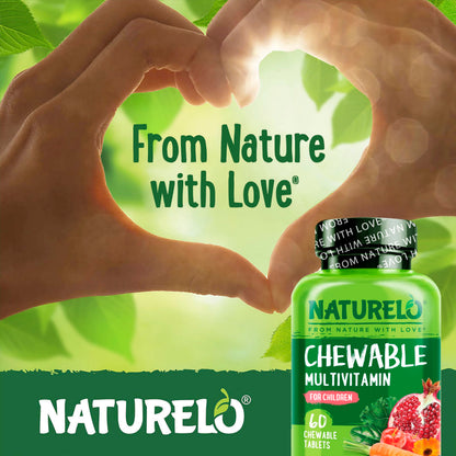 NATURELO Chewable Vitamin for Kids Multivitamin with Whole Food Organic Fruit Blend - 60 Tablets for Children