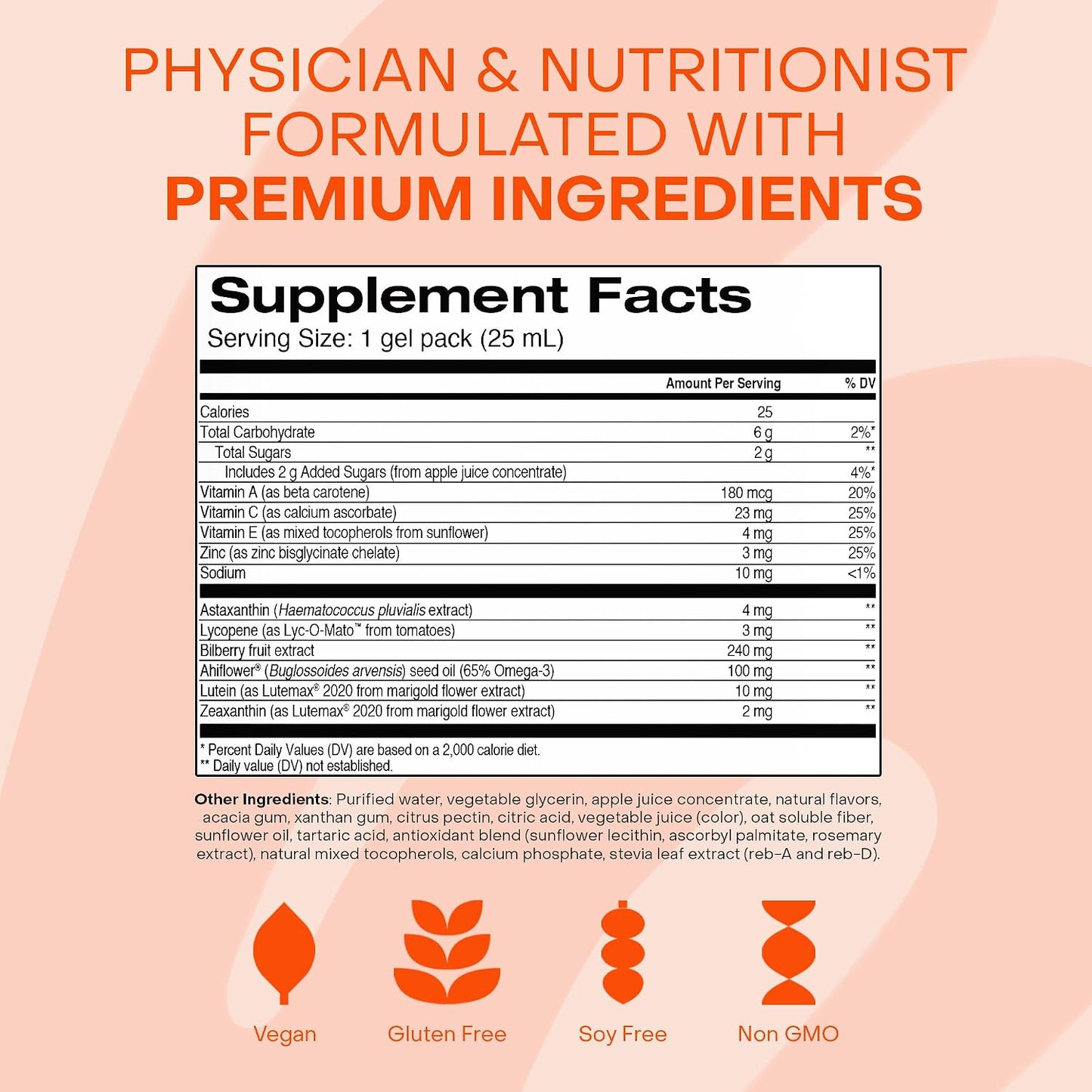 Healthycell Eye Health Daily Liquid Supplement - 30 Gel Packs | Eye Vitamins & Minerals with Lutein, Zeaxanthin, Astaxanthin & Beta Carotene for Sight Care & Macular Support