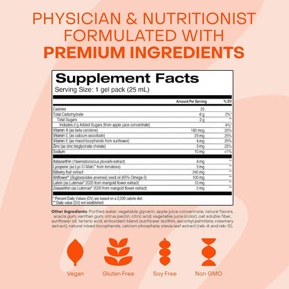 Healthycell Eye Health Daily Liquid Supplement - 30 Gel Packs | Eye Vitamins & Minerals with Lutein, Zeaxanthin, Astaxanthin & Beta Carotene for Sight Care & Macular Support