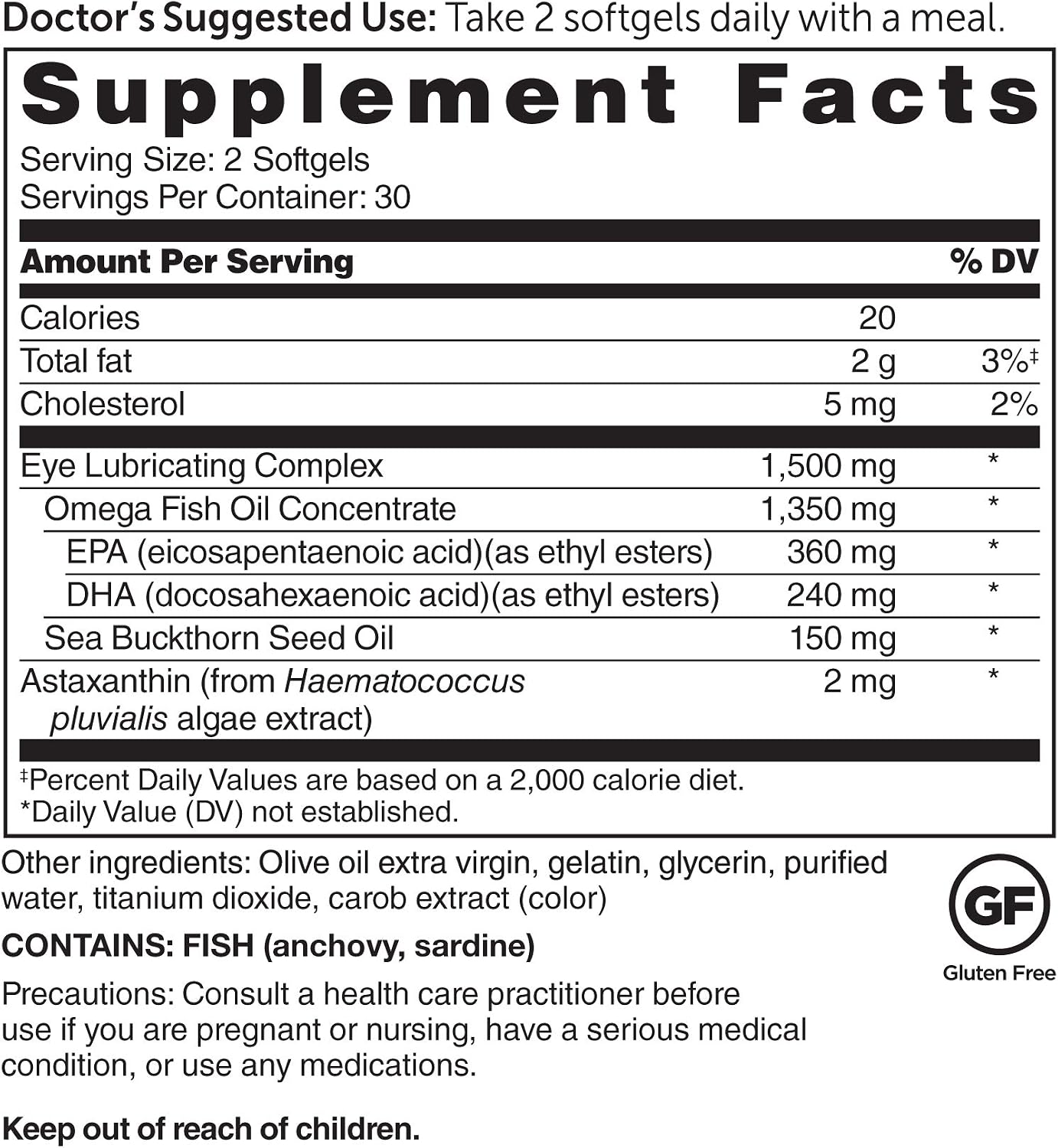 Dr. Whitaker's Eyedrate Hydration and Lubrication Supplement with Omega-3, Omega-7 and Antioxidants, 60 Softgels (30-Day Supply)