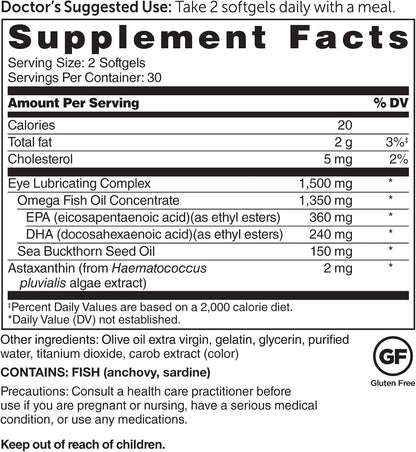 Dr. Whitaker's Eyedrate Hydration and Lubrication Supplement with Omega-3, Omega-7 and Antioxidants, 60 Softgels (30-Day Supply)