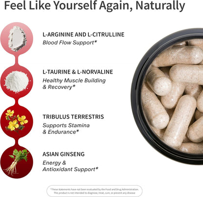 Snap Supplements Nitric Oxide Booster for Men & Women, 60 Vegan Capsules | Nitric Oxide Supplement, L-Citrulline + 3 Forms of L-Arginine for Stamina, Endurance & Circulation, Caffeine-Free Pre-Workout