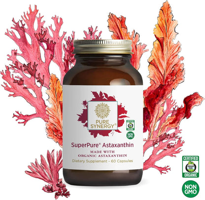 PURE SYNERGY SuperPure Astaxanthin Extract | Organic Astaxanthin from Algae with Sunflower Lecithin | Antioxidant Support for Skin and Eye Health (60 Capsules)