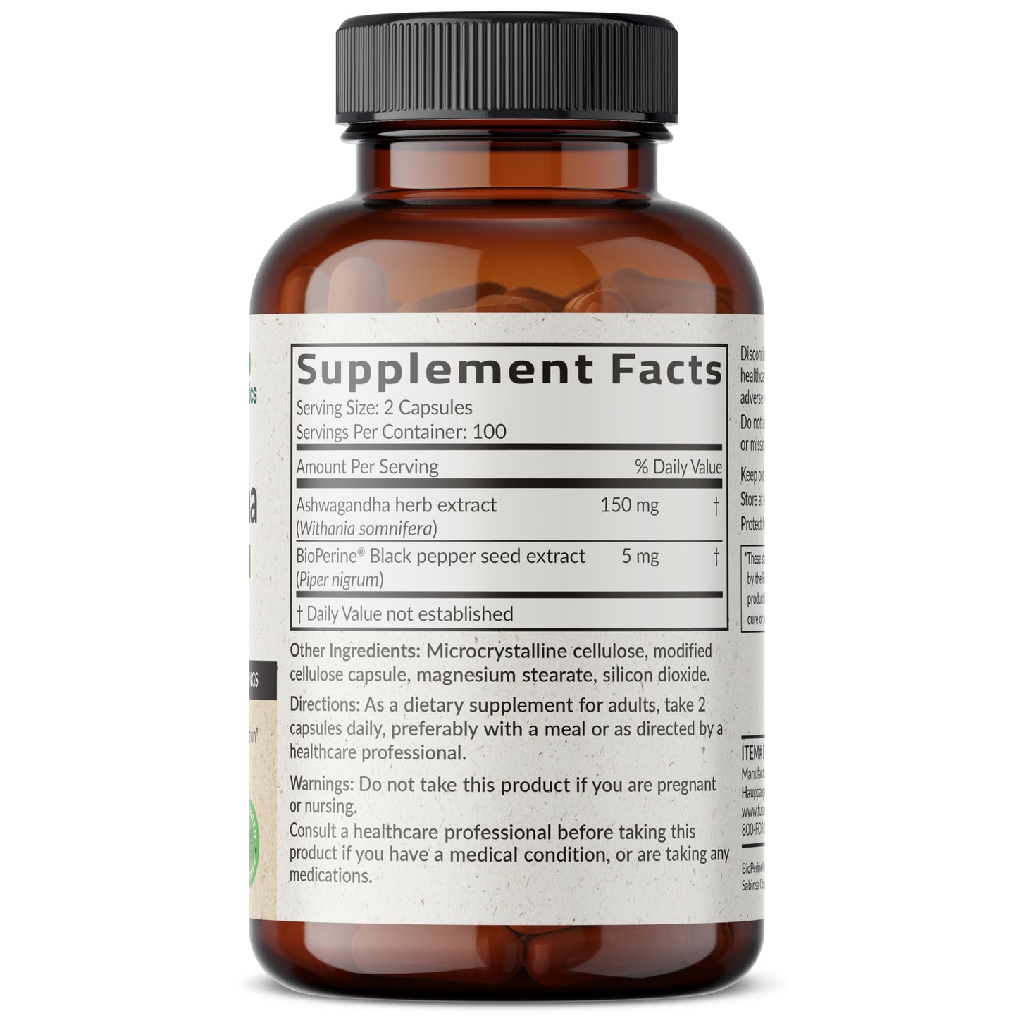 Futurebiotics Ashwagandha Extra Strength Stress & Mood Support 100 Capsules | Vegetarian, Non-GMO, Gluten-FREE, Soy-FREE, BioPerine for High Absorption