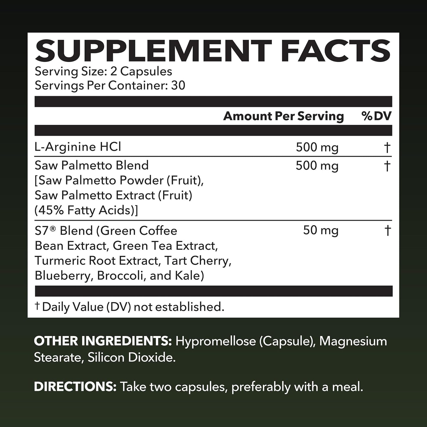 L-Arginine with Saw Palmetto for Men Capsules, Vegan, Non-GMO, 30 Servings | Vegan, Non-GMO Nitric Oxide and Prostate Health Supplements for Men, Endurance and Urinary Tract Function Support