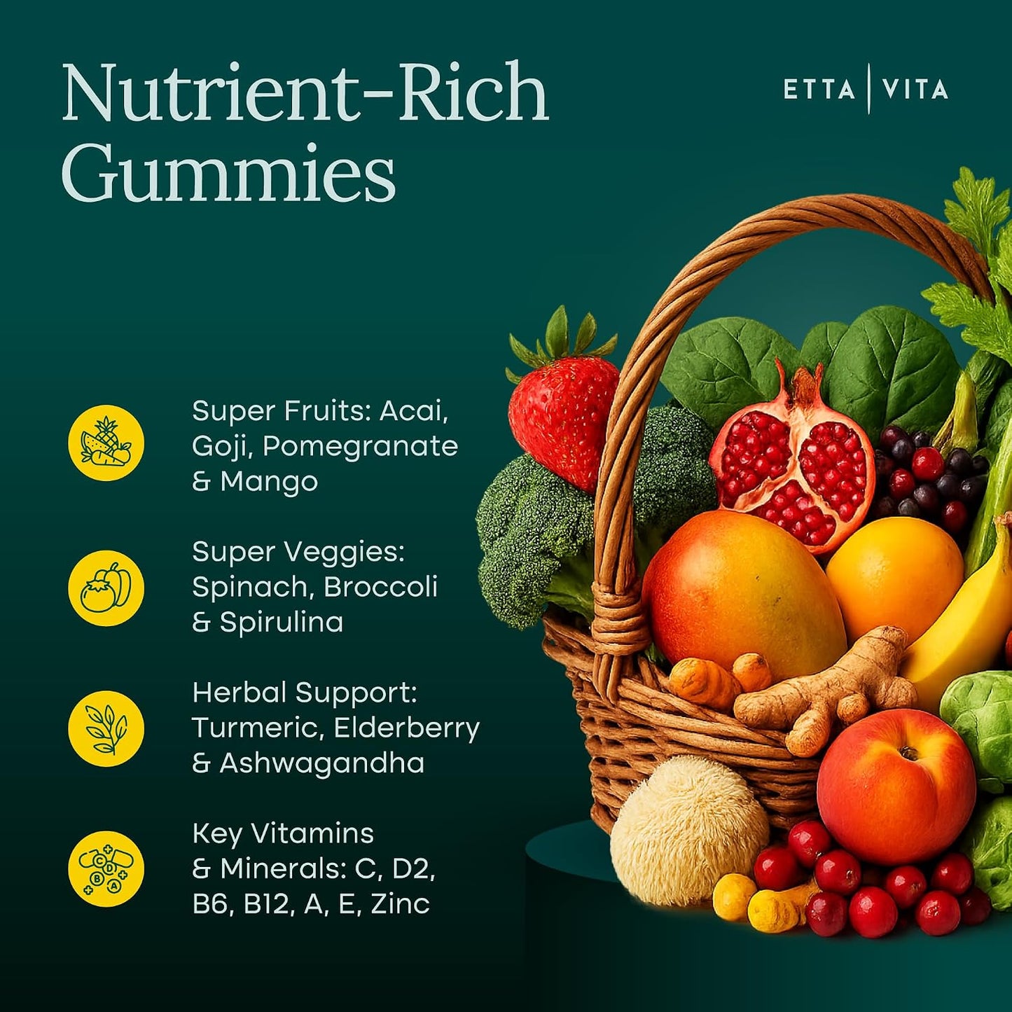 Everyday Debloat & Detox Sugar-Free Fruits and Veggies Gummies - Energy Support with Superfood Fruit and VegetableSupplement (120 Chews) Cruelty-Free, Vegan, Gluten-Free, Fruit and Vegetable Vitamin