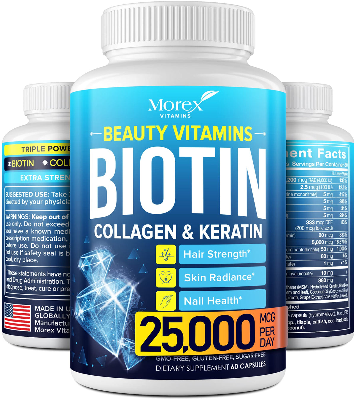 ORIONPHARMA Biotin Keratin & Collagen Capsules - Made in USA - Natural Collagen