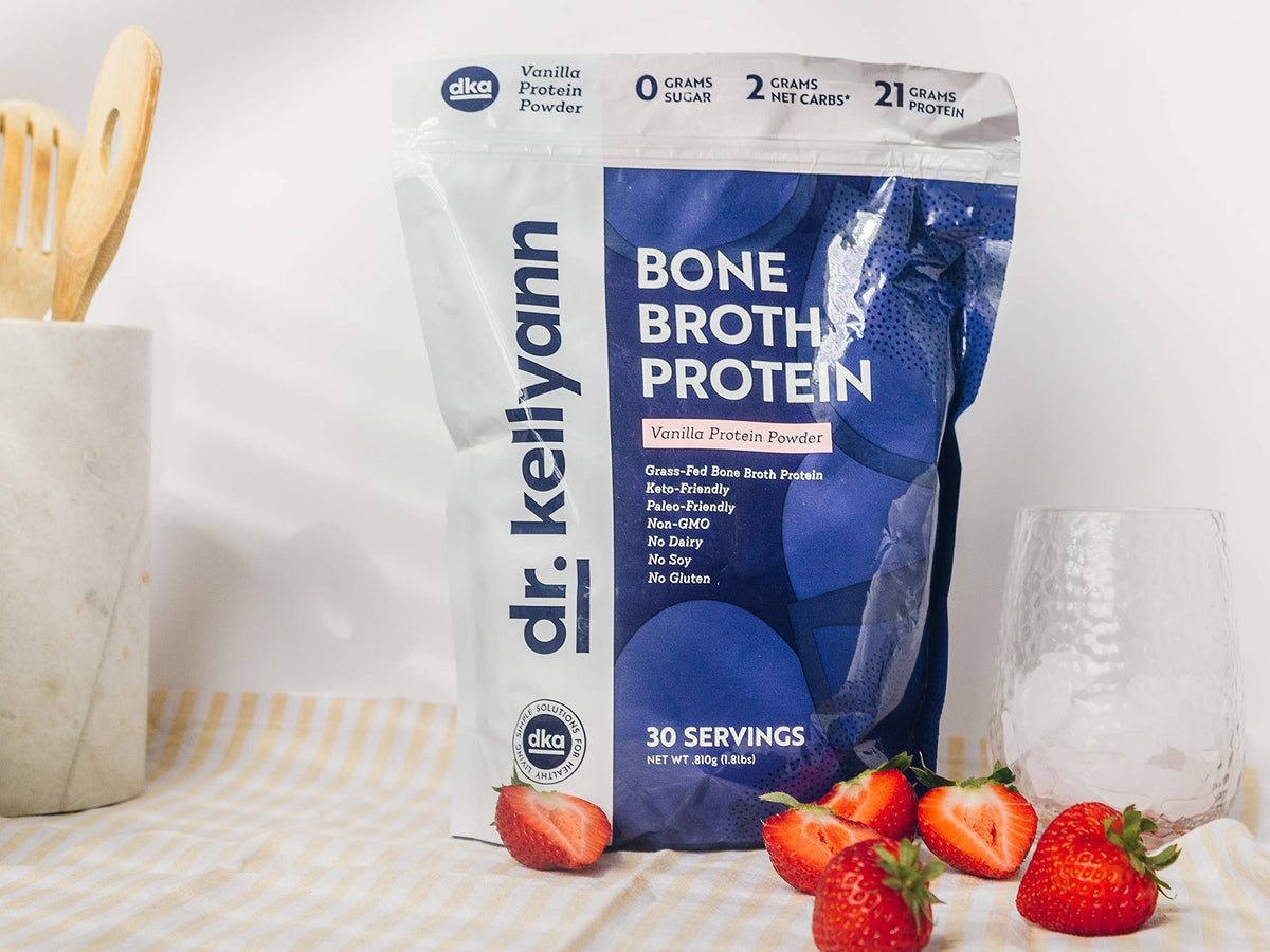 Dr. Kellyann Bone Broth Protein Powder, Vanilla (30 Servings) - Protein 21g, 2g Net Carbs
