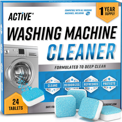 Washing Machine Cleaner Descaler 24 Pack - Deep Cleaning Tablets For HE Front 