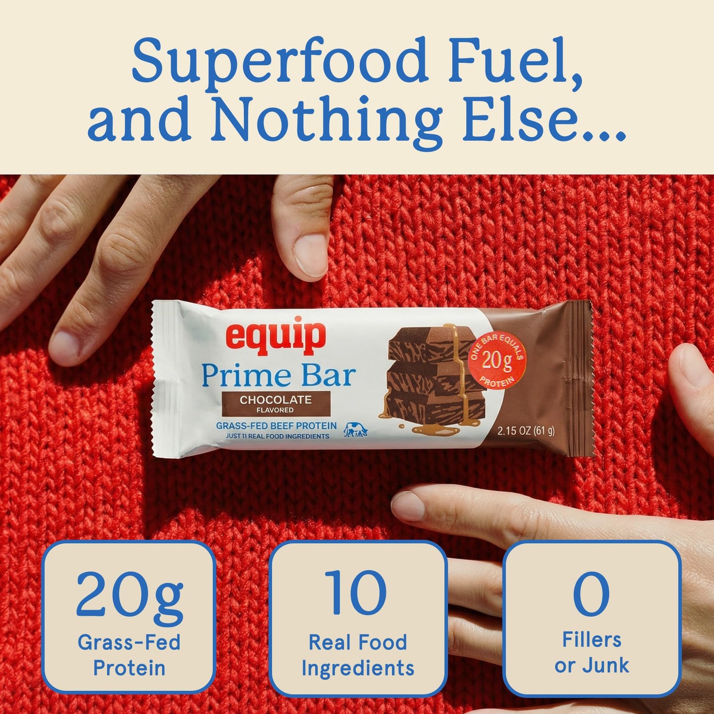 Equip Foods High Protein Prime Bars – Grass Fed Beef Protein, Collagen & Tallow – Gut Friendly, Gluten Free 20g Protein Bars - Only Real-Food Ingredients - Peanut Butter Chocolate, 12 Count