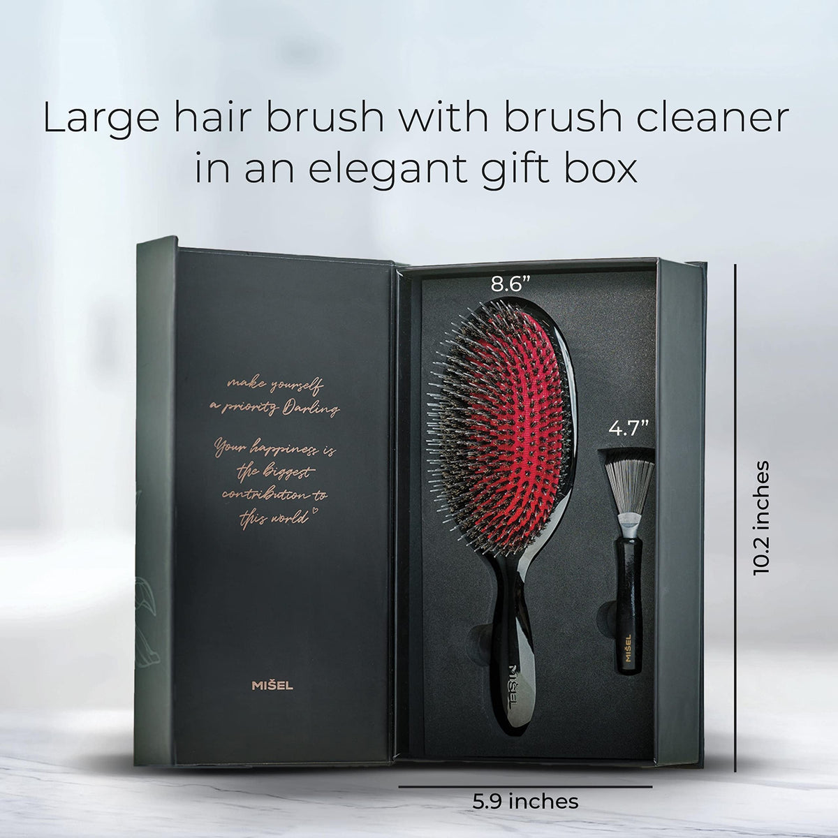 MISEL Boar Bristle Hair Brush and Brush Cleaner Bundle for Women and Men | Detangles