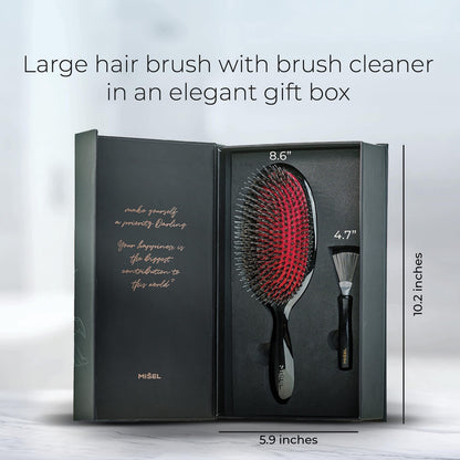 MISEL Boar Bristle Hair Brush and Brush Cleaner Bundle for Women and Men | Detangles