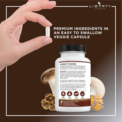 Liberty Lifestyle Lions Mane Mushroom Supplement with Turkey Tail Reishi Cordyceps Chaga with Marshmallow Root - 2-Pack