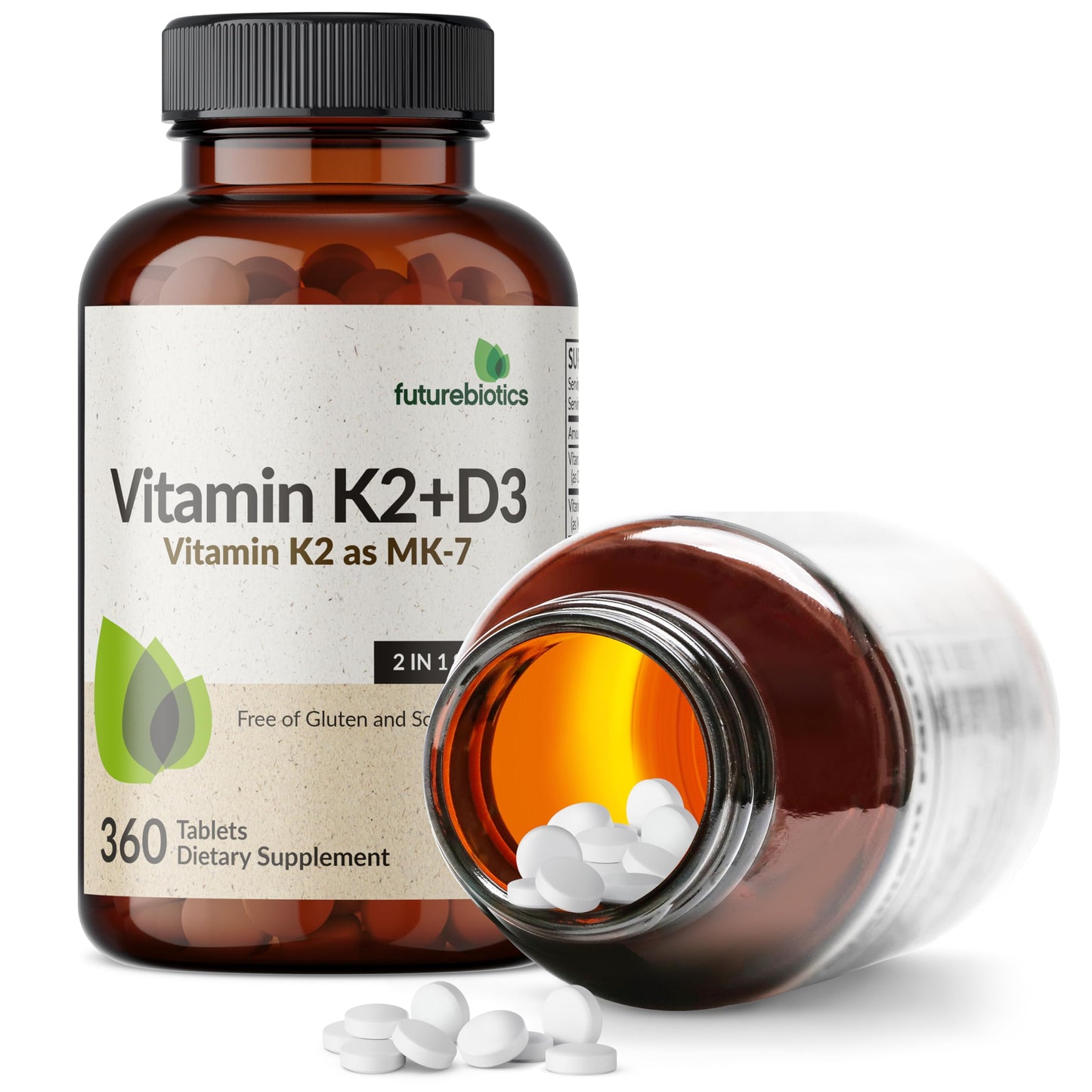 Futurebiotics Vitamin K2 with D3, 2 in 1 Support, 5000 IU Vitamin D3 & 90 mcg Vitamin K2 MK-7 Non-GMO, 120 Tablets