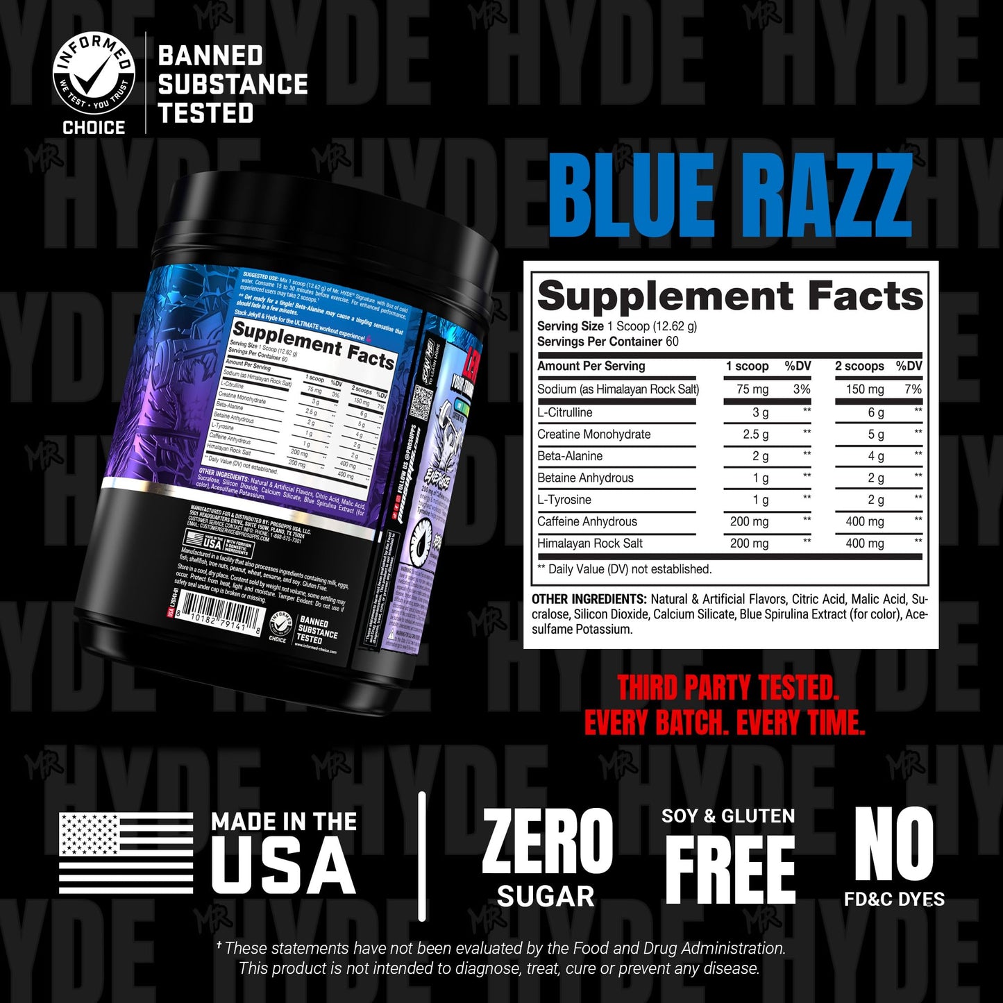 ProSupps Mr. Hyde Signature Pre Workout Powder with Creatine, Beta Alanine & Caffeine - Performance, Energy & Endurance - Clean Fitness & Gym Supplements for Men & Women (Blue Razz, 30 Servings)