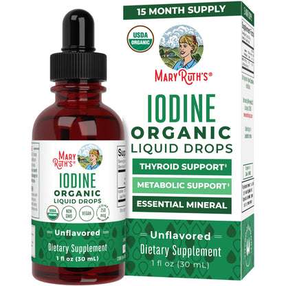 MaryRuth Organics Iodine Liquid Drops | Potassium Iodide | 1 Year Supply | 450 Servings | Thyroid Health | USDA Organic| Vegan | Non-GMO | Gluten Free | 1 Fl Oz